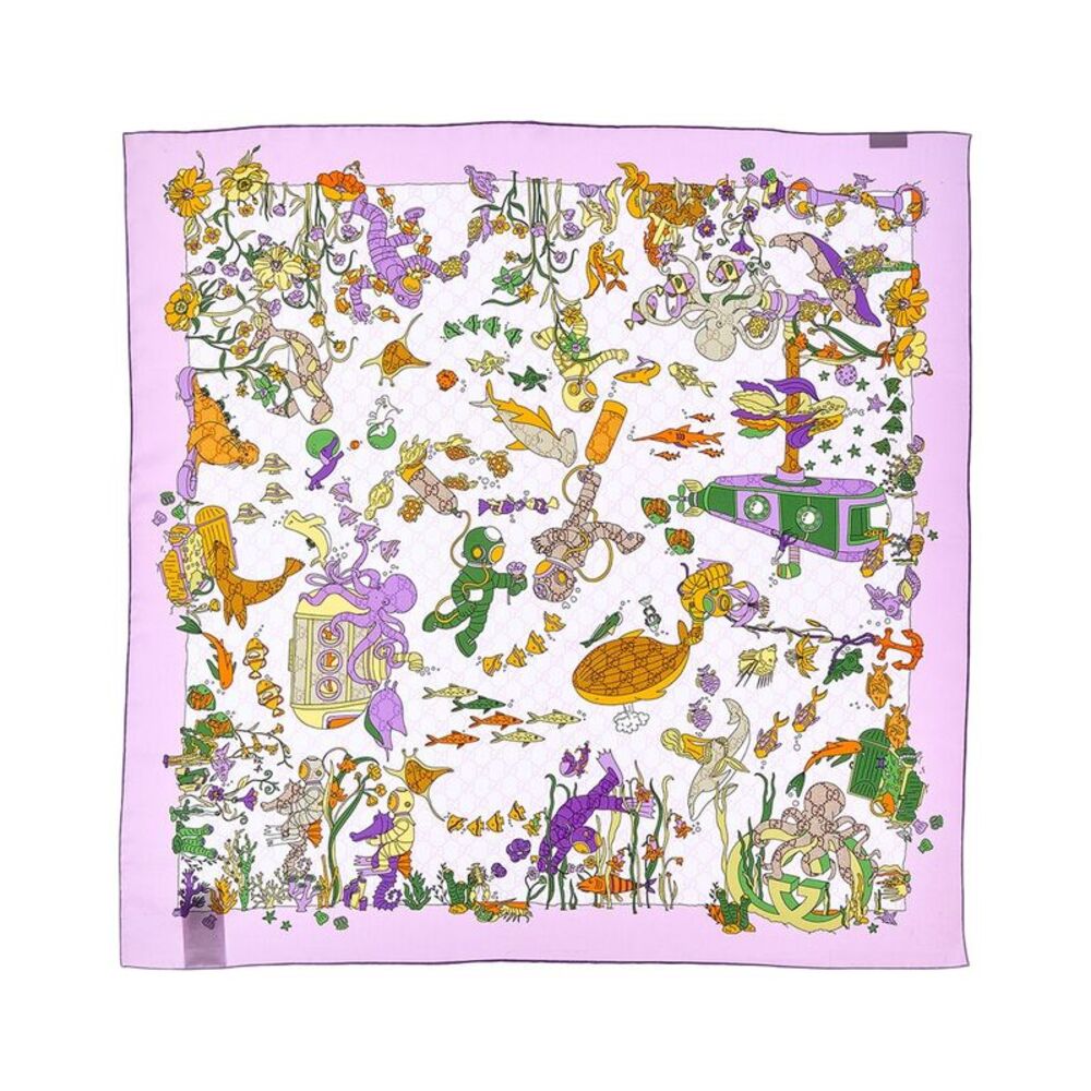 Gucci Floral Silk Scarf, Blue